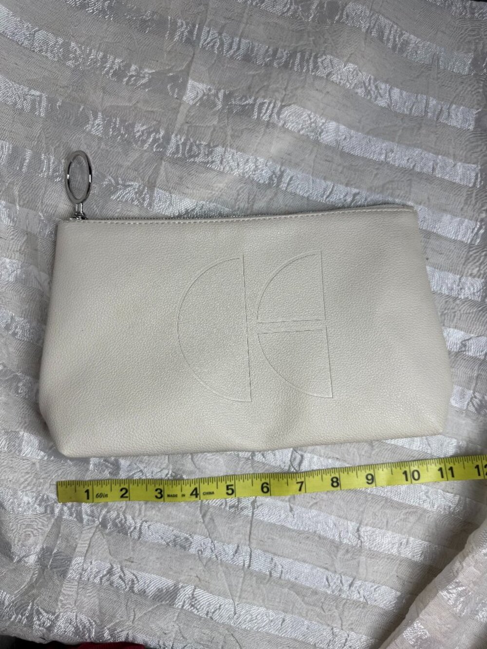 ED Ellen DeGeneres Cream Faux Leather Cosmetic Makeup Bag Pouch